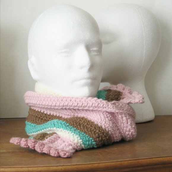 Long Striped Scarf pink/brown/cream/aqua - Picture 8 of 12